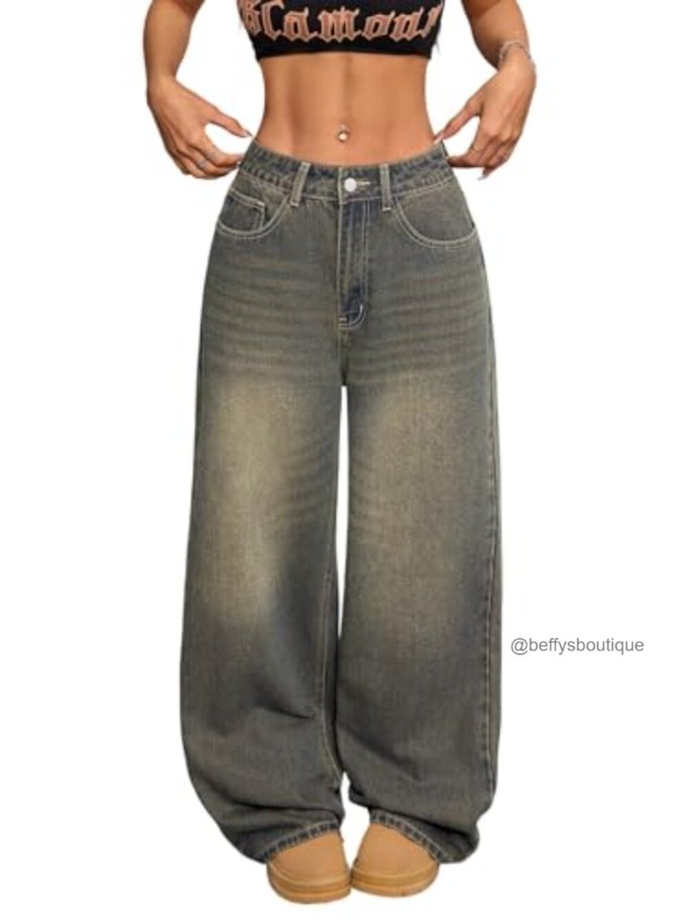 Womens Baggy Wide Leg Jeans Cotton Blend Denim Streetwear